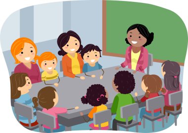 Ebeveynler ve çocuklar katılıyor bir pta toplantısı