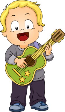 çocuk ile bir oyuncak gitar çalmak