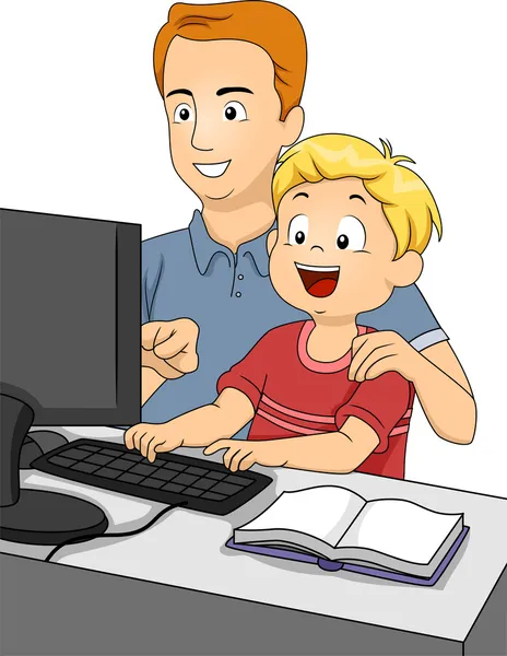 父亲教儿子用电脑 — Stockfoto