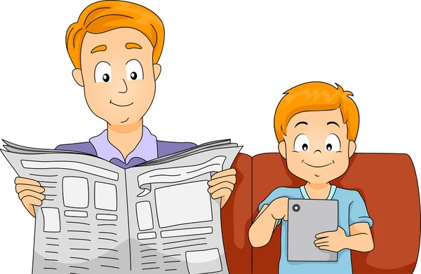 아버지와 아들 뉴스를 읽고 — 스톡 사진