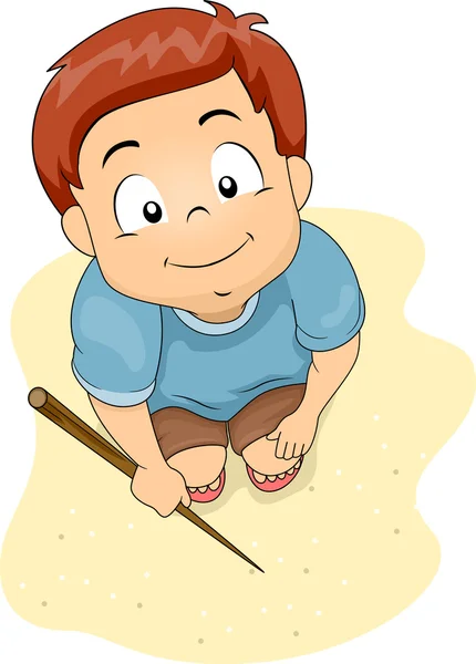 Boy Writing on the Sand — Stock Photo, Image