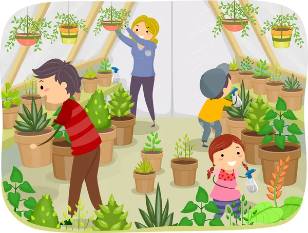 Family Working on Greenhouse — Stock Photo, Image