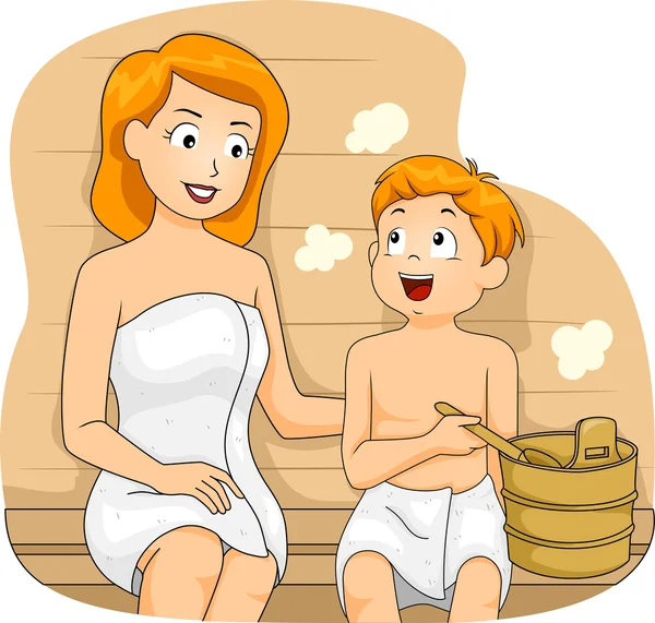 Mãe e um Filho em uma Sauna — Fotografia de Stock