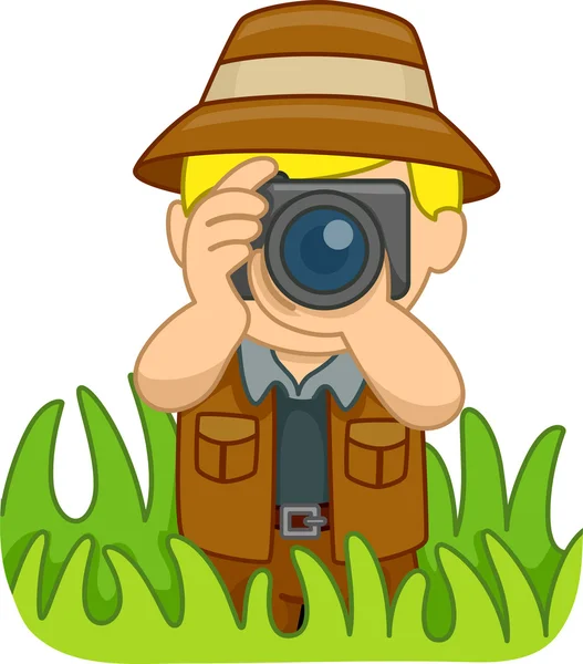 Boy in a Safari Outfit Holding a Camera — Stock Photo, Image