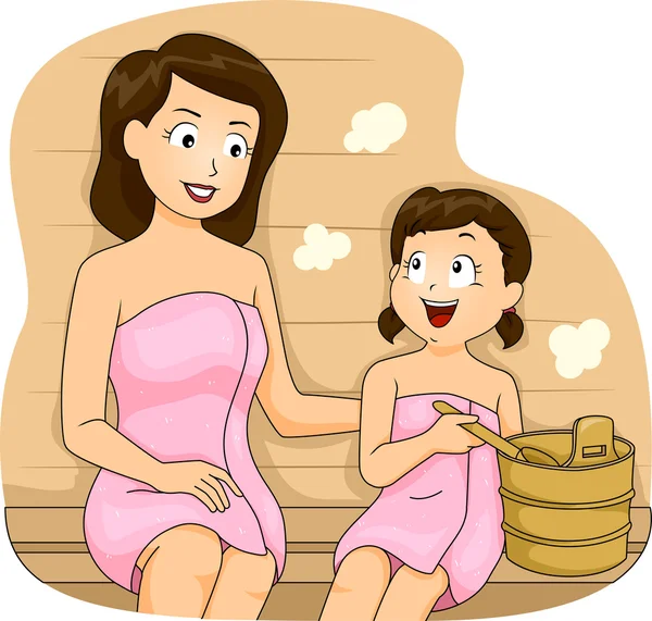 Mãe e uma Daugher Bonding em uma sauna — Fotografia de Stock