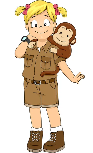 Safari fille avec singe — Photo