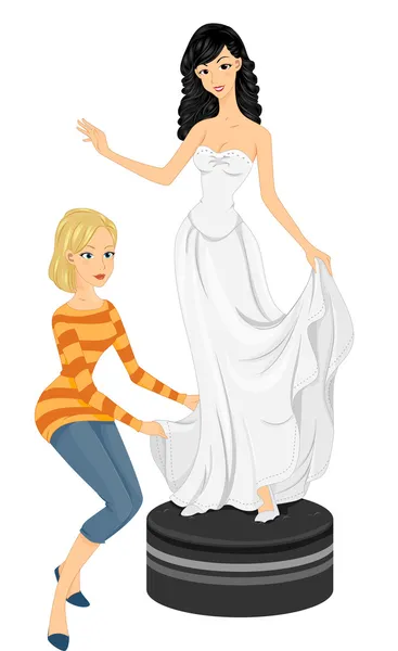 Noiva para ser encaixar seu vestido de noiva — Fotografia de Stock