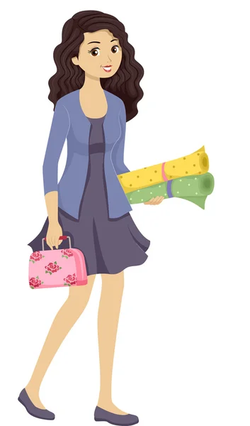 Chica llevando un kit de costura — Foto de Stock