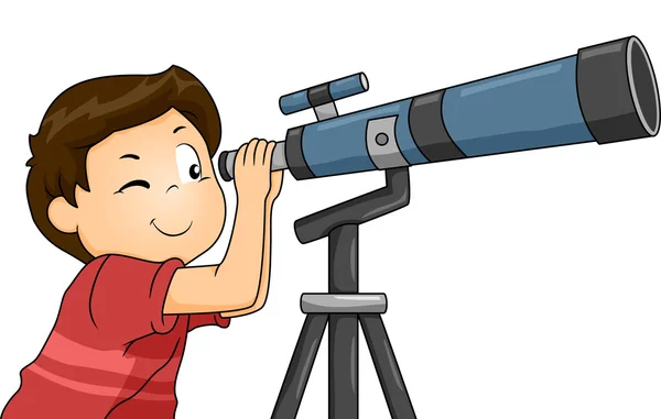 Niño usando el telescopio — Foto de Stock