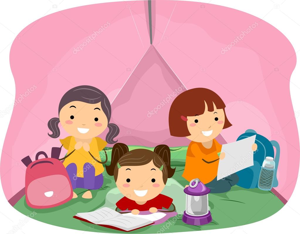 Girls in a Pink Camping Tent