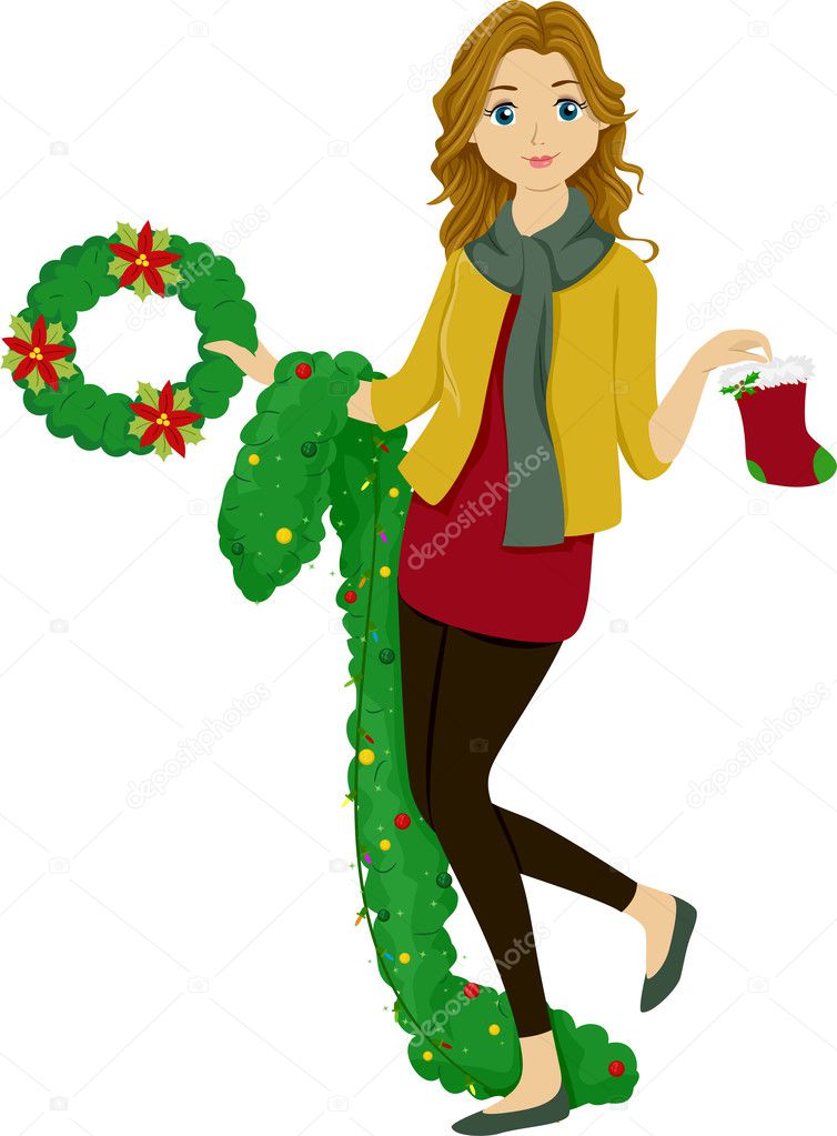 Teen Holding Christmas Decorations