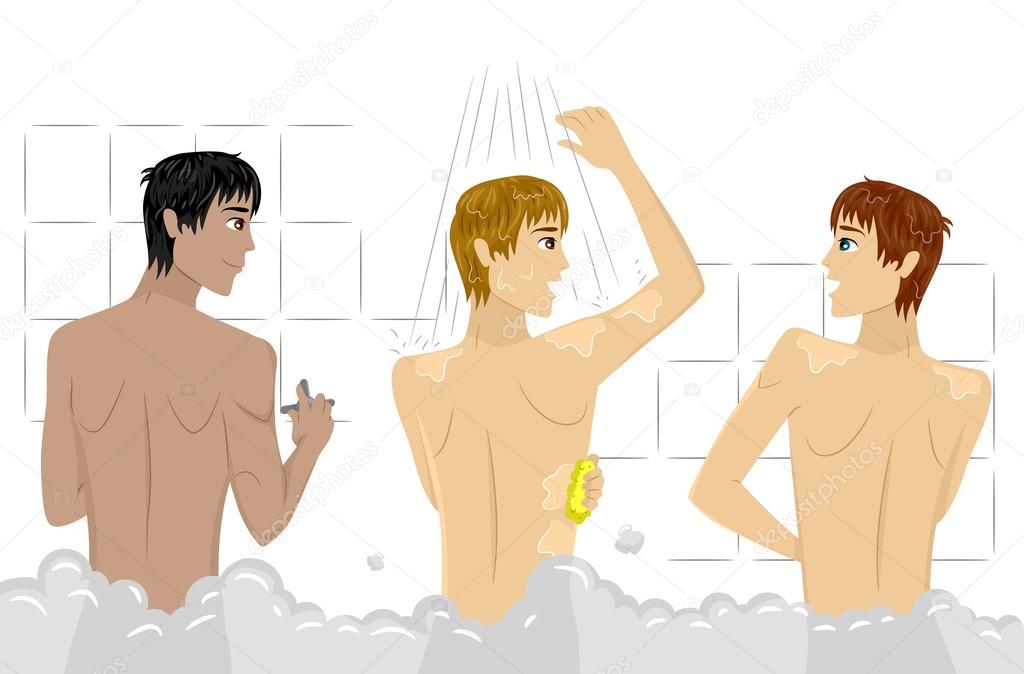 Guys Bathing in a Communal Shower