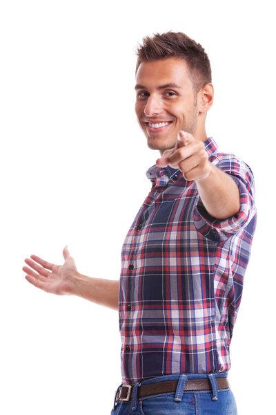 young man pointing with finger at you