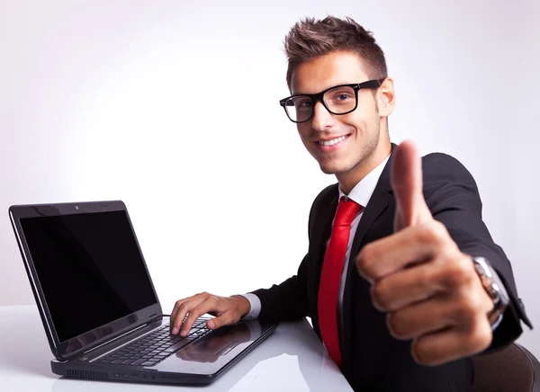 Business man working and showing ok — Stock Photo, Image