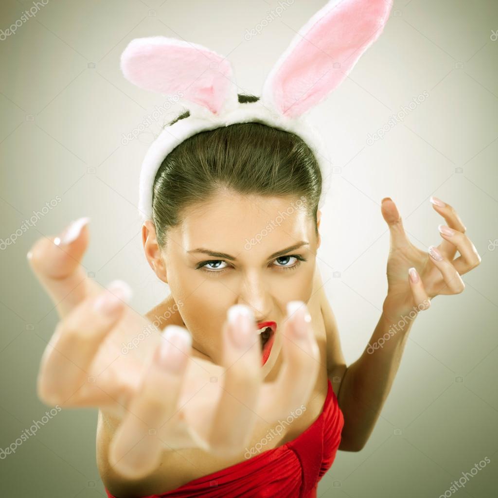 Evil bunny woman screaming