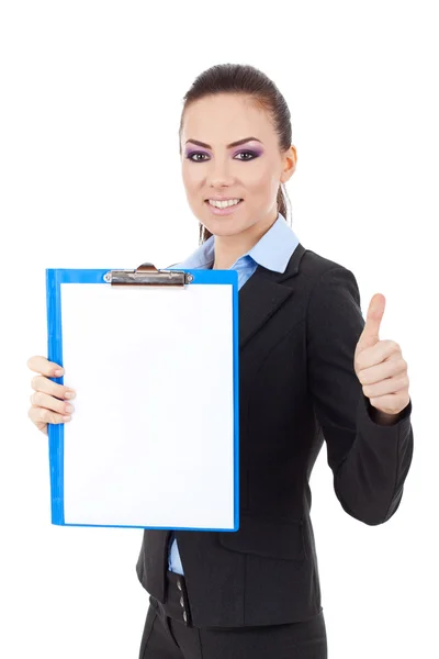 Business woman clipboard and ok — Stock Photo, Image