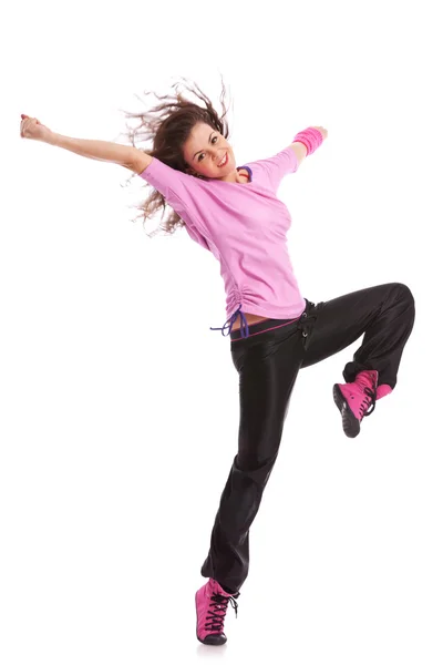 Dançarina posando com a perna levantada — Fotografia de Stock