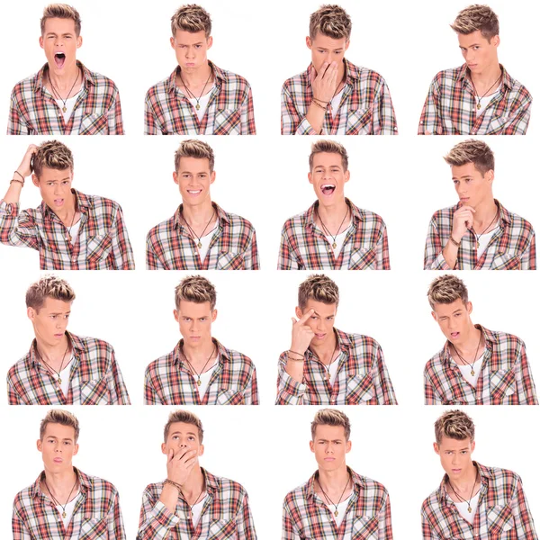 Young man face expressions collage — Stock Photo, Image