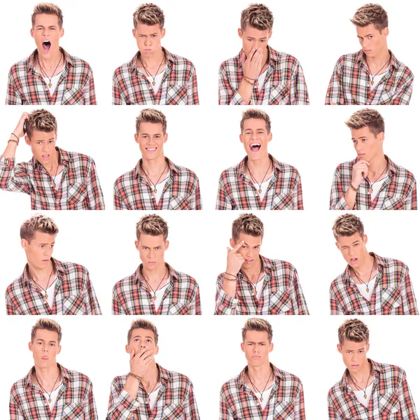 Young man face expressions collage Royalty Free Stock Images
