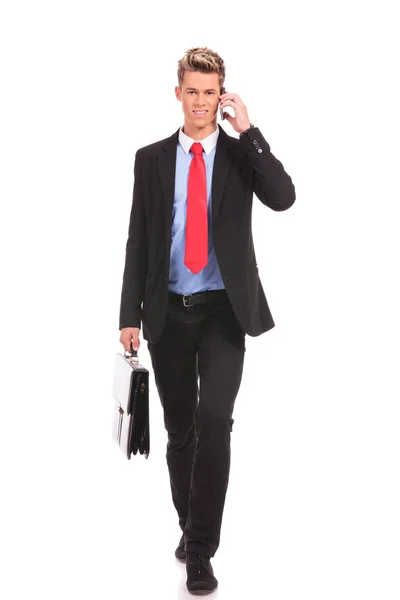 Business man with suitcase walking — Stock Photo, Image