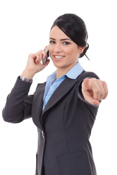 Business woman pointing on the phone Stock Photo