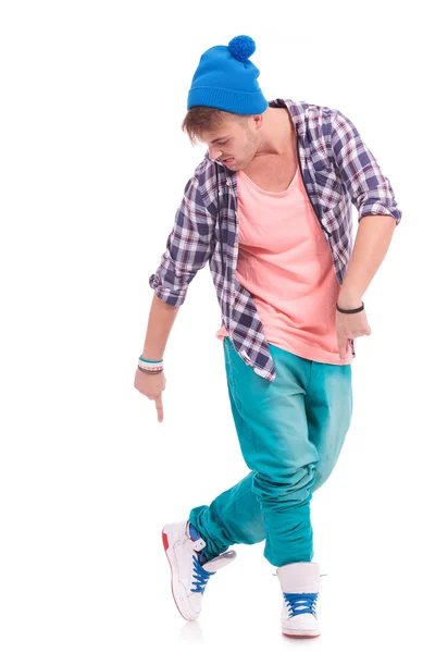 Dancer pointing & looking at his shoes — Stock Photo, Image