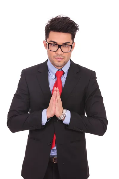 Business man salutes in oriental manner — Stock Photo, Image