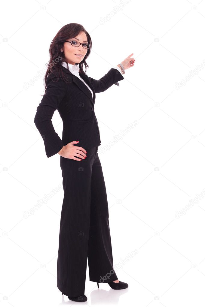 business woman pointing away