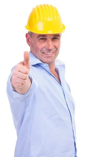 Middle aged engineer showing thumbs up — Stock Photo, Image