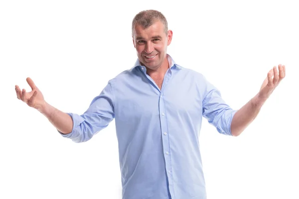 Casual middle aged man welcomes you — Stock Photo, Image