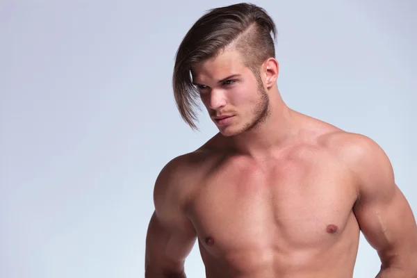 Topless young man with cool hairdo — Stock Photo, Image