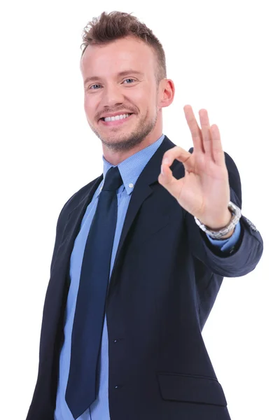 Business man shows ok gesture — Stock Photo, Image