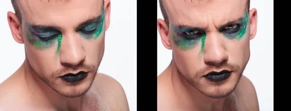 Casual man met make-up dual naast elkaar — Stockfoto