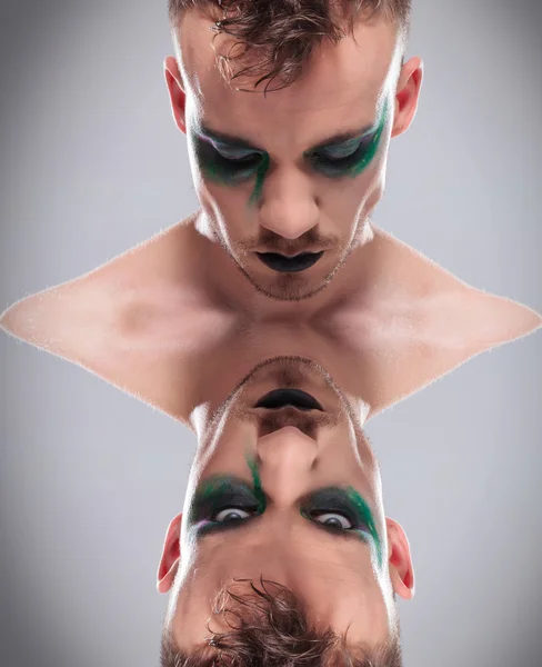 Upside down dual casual man with makeup — Stock Photo, Image