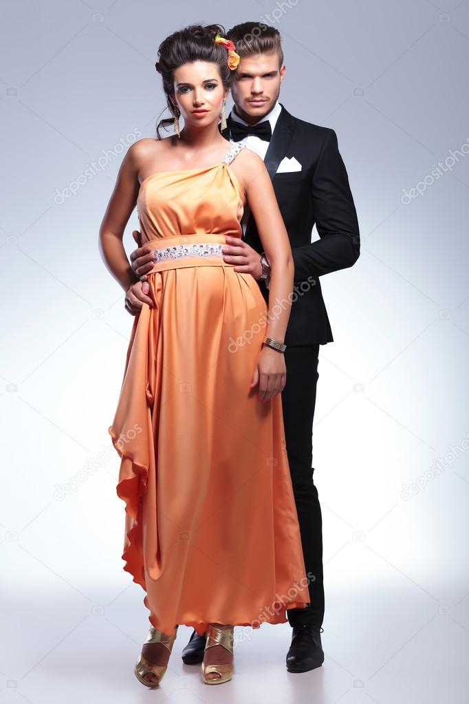 full length photo of fashion couple