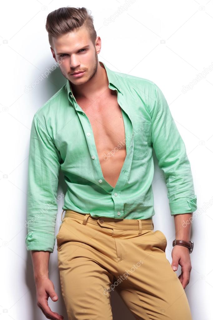 casual man with unbuttoned shirt