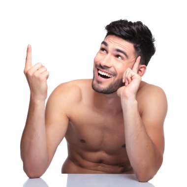 bir şey ve gülümsüyor güzellik adam yukarıyı