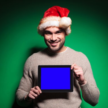 Noel Baba adam gösteren boş ekran tablet pad
