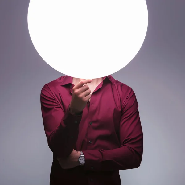 Man with sphere of light as head is thinking — Stock Photo, Image