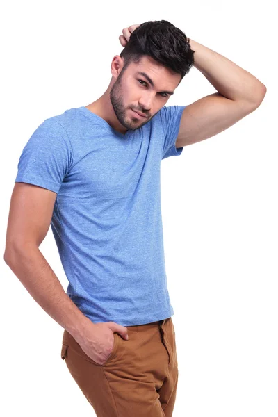 Sexy pose of a casual young man — Stock Photo, Image