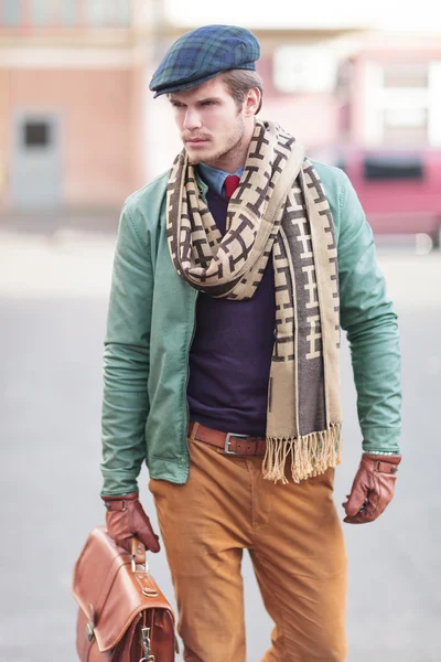 Elegant young fashion casual man walking — Stock Photo, Image