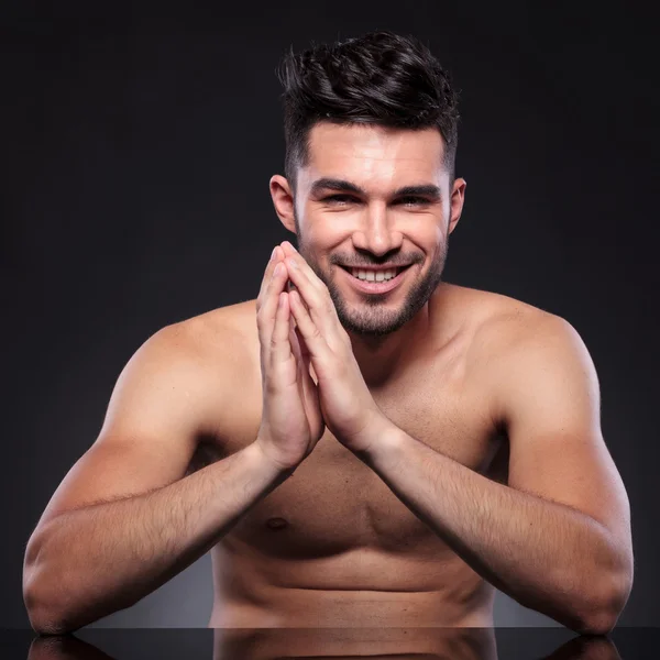 Naked young man with smile on face — Stock Photo, Image