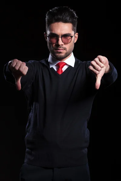 Business man shows both thumbs down — Stock Photo, Image