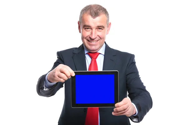 Zakenman presenteert zijn Tablet PC — Stockfoto