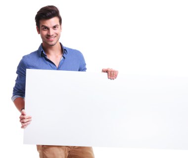 young student with a big empty sign smiling clipart