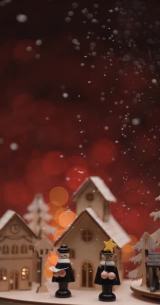 Mooie Kerst Illustratie Van Kleine Stad Met Kleine Beeldjes Van — Stockvideo