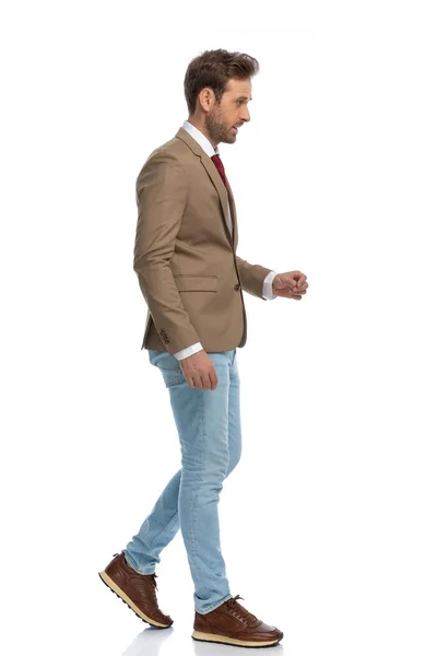 Side View Sexy Businessman Walking His Way Wearing Nice Suit — Stockfoto