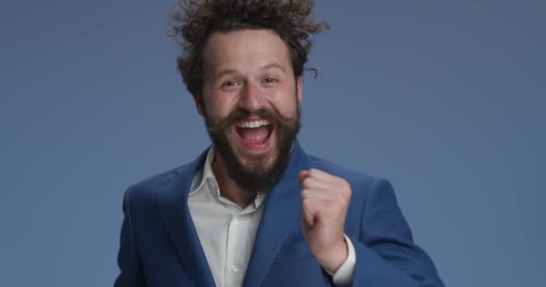 Happy Young Man Beard Moustache Dancing Moving Having Good Time — Wideo stockowe