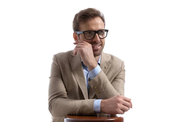 Sexy Businessman Touching His Face Looking Away Wearing Eyeglasses Resting — Stock Photo, Image