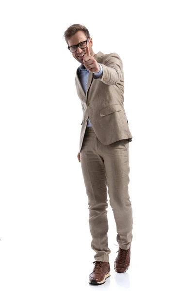 Handsome Young Man Giving Thumbs Smiling Camera White Background — Stock Photo, Image